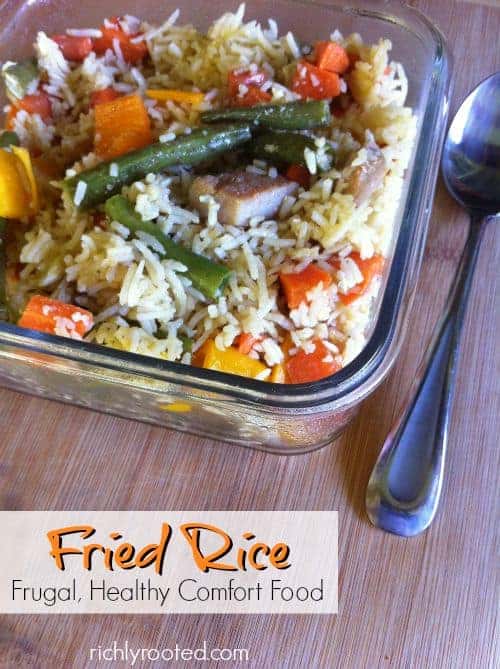 Fried rice is easy, inexpensive, and incredibly versatile! I love making it with fish, pork, or chicken, and whatever fresh or frozen veggies I have on hand! #frugalfood