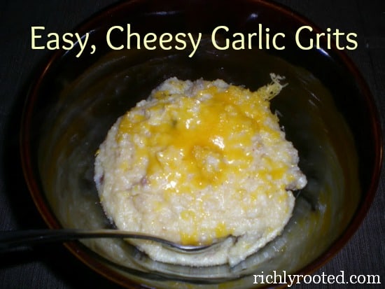 Garlic cheese grits don't take long to make when you cook everything on the stove top! Here's a recipe for the easiest garlic cheese grits that you can serve for breakfast or a side dish with a cozy meal. #Grits