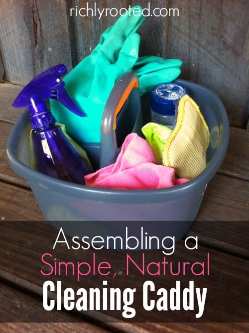 One of my goals was to assemble a caddy of natural cleaning supplies, so as I've been using up old cleaners, I've replaced them with "cleaner" options. Here are the green, frugal cleaning supplies I use now for everyday housework! #GreenCleaning