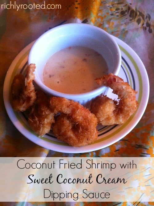 Here's a recipe for coconut fried shrimp with a sweet, creamy dipping sauce made with rum and a twist of lime. The shrimp is fried in healthy coconut oil!