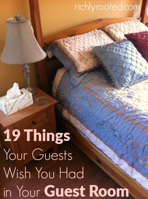 This is a great list of things to include in a guest room to make it warm and welcoming! When I have overnight guests, I like to make sure the guest room has everything they might need during their stay. #GuestRoom #GuestRoomChecklist #Hospitality