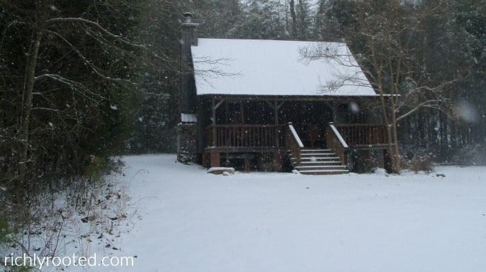 Our cabin in the winter - RichlyRooted.com