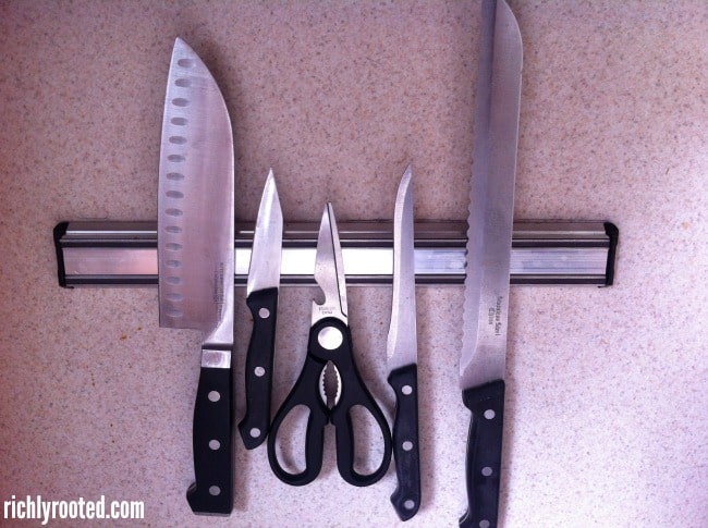 This slim, magnetic knife strip frees up counter and drawer space.