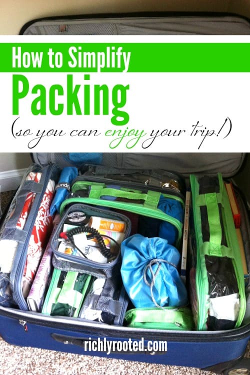Organized travel begins before you leave home! Here are simple packing tips and suitcase organization to keep you sane on your vacation or road trip! #PackingTips #OrganizedTravel
