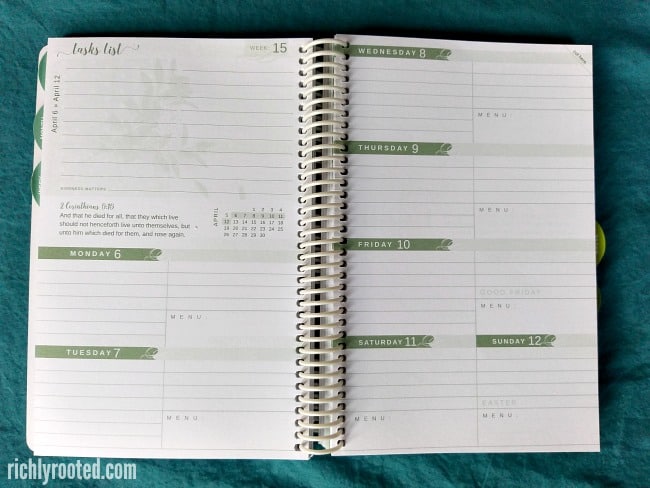 Daily planner weekly spread pages