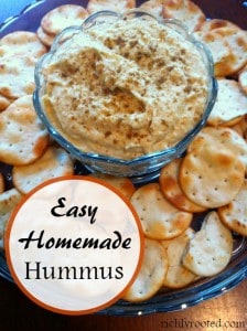 Hummus is the easiest thing to make at home! The little tubs at the grocery store are expensive and don't last long...here's how to make a big batch in your blender to use as a healthy dip or sandwich spread!