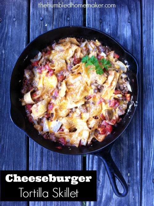 This cheeseburger tortilla skillet is a homemade, healthy version of Hamburger Helper! Very easy to make--all in one skillet--and really cheesy and hearty!