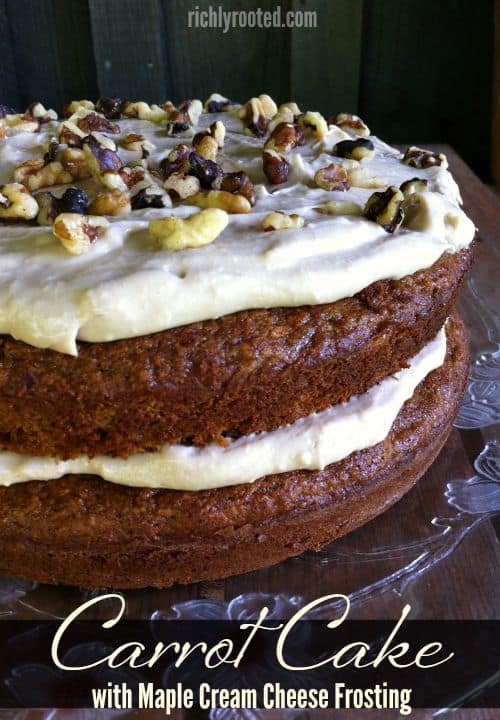 Rich, moist carrot cake made with healthy ingredients like coconut oil, whole wheat flour, and sucanat. One of the best naturally-sweetened desserts I've ever had! #CarrotCake