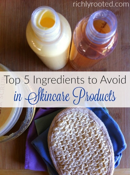 Most conventional skincare products contain harmful ingredients that you DON'T want your skin to absorb! Here are 5 common ingredients to look for and avoid.