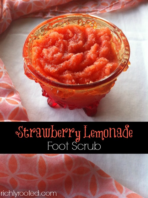 This strawberry lemonade foot scrub is perfect for exfoliating tired feet...and it smells sooo good!
