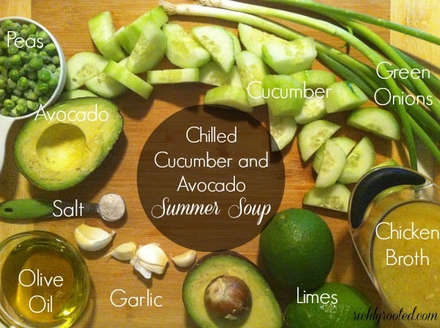 Ingredients for Chilled Cucumber and Avocado Summer Soup - RichlyRooted.com