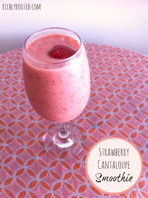 Here's a recipe for a creamy, naturally sweetened strawberry cantaloupe smoothie made with banana, raw honey, and yogurt. A delicious snack or breakfast!