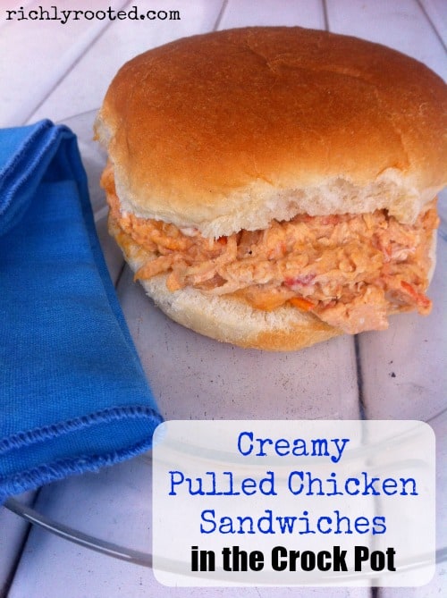 These pulled chicken sandwiches look so tasty! You can make the chicken mixture in the crock pot. This would be good to feed a crowd!