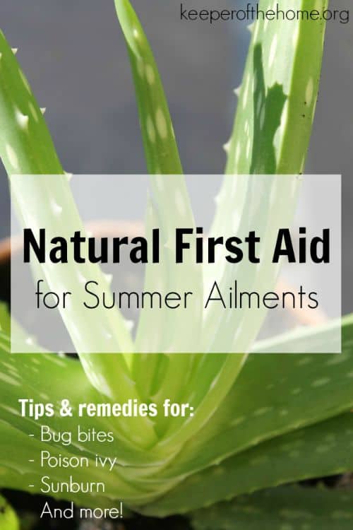 Great list to keep on hand for naturally treating summer ailments with home remedies. (DIY remedies for wasp stings, poison ivy, and more)! #NaturalSummer #NaturalRemedies