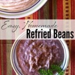 We like to serve refried beans on homemade tacos or burritos, with chips, or as a side dish. This recipe for homemade refried beans is freezer-friendly and super easy to make!